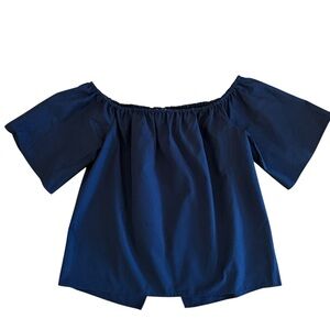 Alice + Olivia Blue Off-Shoulder Short Sleeve Open Back Blouse